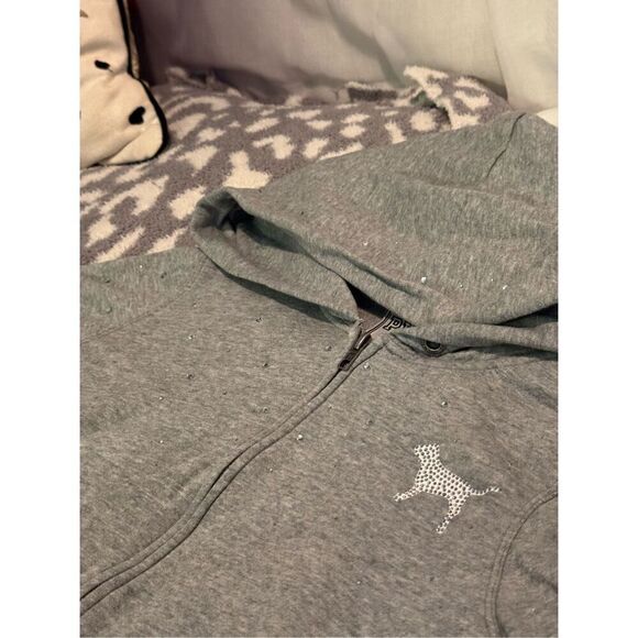 VS pink Full zip up hoodie hooded sweatshirt og y2k vintage bling style icon - Picture 11 of 13